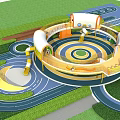 Outdoor Playground Equipment With Circular Design Colorful Tracks Slides And Green Lawn