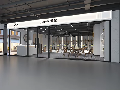 Jerry's Restaurant Mall Shop Storefront With Glass Doors And Interior Dining Tables Chairs 3d model