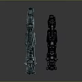 Two Detailed Blue And Dark Cybernetic Mechanical Structures With Intricate Parts