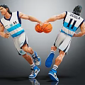 Dynamic Basketball Player Figure In Blue White Uniform With SULLA 11 Jersey And Basketball