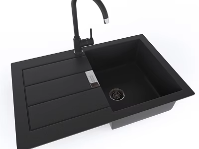 Modern Black Kitchen Sink With Faucet And Draining Board Design 3d model