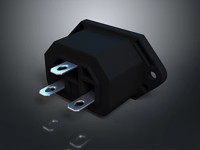 Black Computer Power Socket Accessory With Metal Prongs And Stable Base Design 3d model