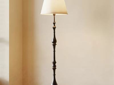 Classic Design Floor Lamp With White Lampshade And Dark Metal Stand In Neutral Room 3d model