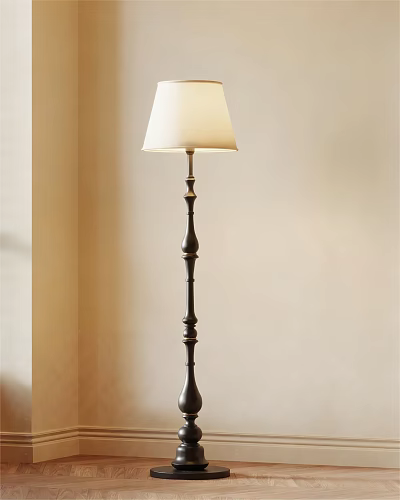Classic Design Floor Lamp With White Lampshade And Dark Metal Stand In Neutral Room 3d model