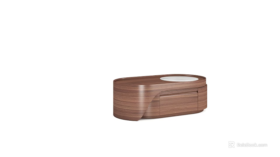 Modern Walnut Coffee Table With Oval Design And White Top Surface 3d model 