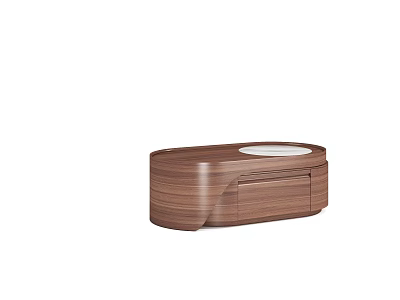 Modern Walnut Coffee Table With Oval Design And White Top Surface 3d model