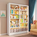 Spacious White Kids Bookshelf Filled With Colorful Children Books Cute Ornaments And Storage Bins