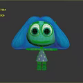 Cute Cartoon Character Turquoise Hair Big Eyes Purple Polka Dot Dress Blue Shoes Outstretched Arms