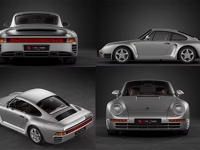 Silver Porsche 911 Sports Car Showcased In Rear Side And Front Views 3d model