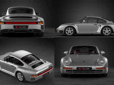 Silver Porsche 911 Sports Car Showcased In Rear Side And Front Views 3d model Silver Porsche 911 Sports Car Showcased In Rear Side And Front Views 3d model