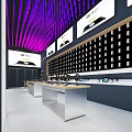 Modern Digital Store Interior With Electronics Display Phones Headphones And Lighting