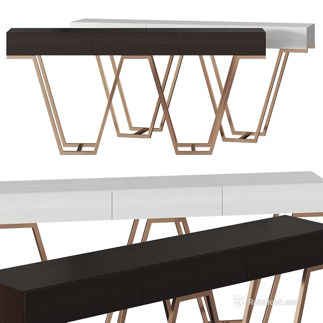 Modern Dining Table With Gold X Shaped Metal Legs And Storage Drawers 3d model 