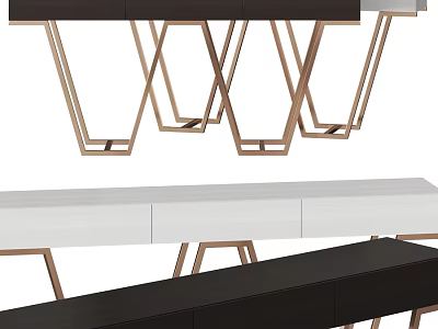 Modern Dining Table With Gold X Shaped Metal Legs And Storage Drawers 3d model