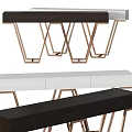 Modern Dining Table With Gold X Shaped Metal Legs And Storage Drawers