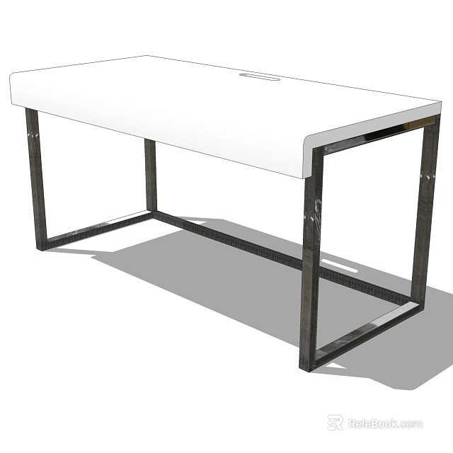 Modern Desk With White Tabletop And Black Metal Frame Design 3d model 