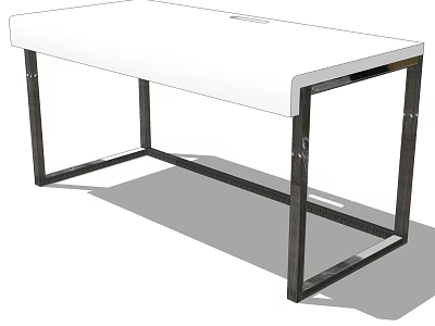 Modern Desk With White Tabletop And Black Metal Frame Design 3d model