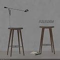 Modern POLIFORM Bar Stools With Wooden Legs And Gray Cushions In Interior