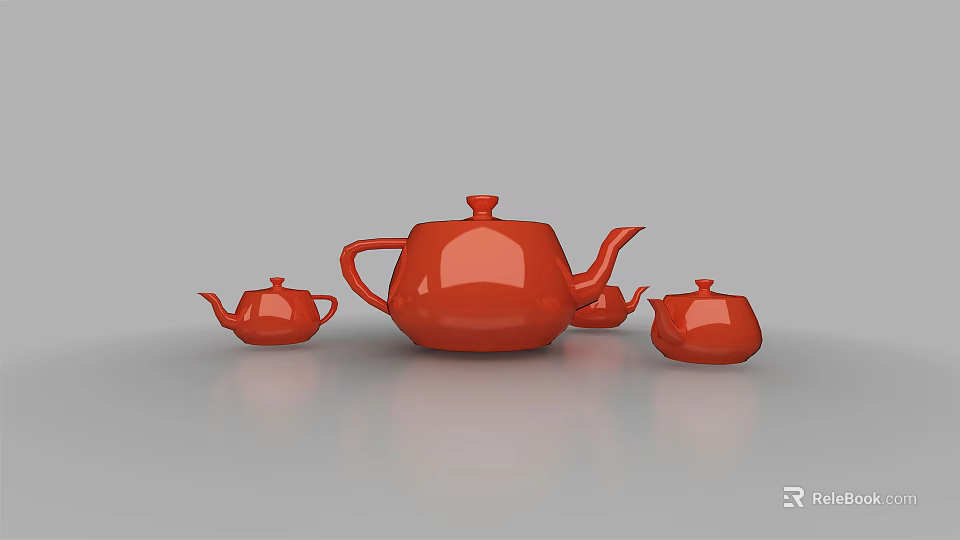 Red Tea Set With Large Teapot And Small Teacups For Home Use 3d model