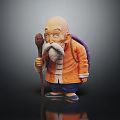 Cartoon Old Man Character With Bald Head Long Beard Orange Coat And Wooden Staff