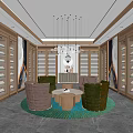 Luxury Showroom Interior Design With Wooden Display Cabinets And Comfortable Sofas
