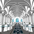 Elegant Banquet Hall Interior With Arched Ceilings Crystal Chandeliers And Stained Glass Windows