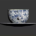 White And Blue Patterned Porcelain Cups With Gold Rim And Matching Saucers