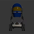 Blue Baby Stroller With Canopy Wheels Comfortable Seat And Modern Frame 3d model