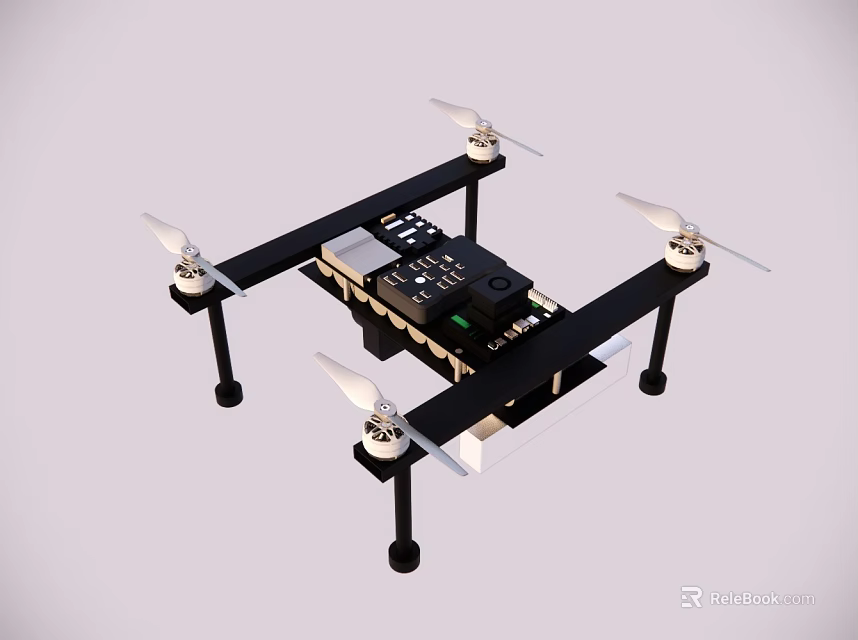 Black Quadcopter Drone With Four Propellers And Control Device Frame 3d model