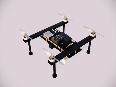 Black Quadcopter Drone With Four Propellers And Control Device Frame 3d model