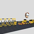 Security Booths Traffic Barriers And Yellow Warning Equipment Setup Scene 3d model