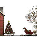 Festive Christmas Scene With Red Barn Snowman Decorated Tree Sleigh And Reindeer Ornaments