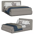 Modern Upholstered Double Bed Design With Soft Headboard And Decorative Pillows 3d model