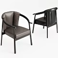 Modern Leather Dining Chair With Black Frame And Comfortable Armrest Design 3d model