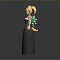 3D Princess Character Model with Horned Crown Golden Hair and Black Gown