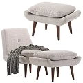 Modern Teal Accent Chair With Ottoman Plush Cushions Wooden Legs And Throw Blanket