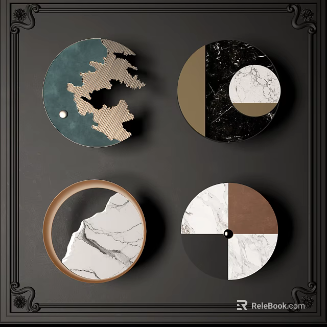 Modern Circular Wall Decor With Marble Patterns And Geometric Color Combinations 3d model