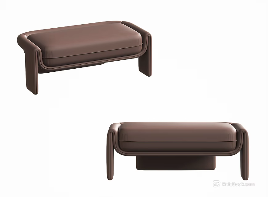 Modern Brown Leather Ottomans For Living Room Interior With Simple Design 3d model 