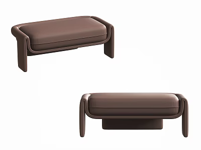 Modern Brown Leather Ottomans For Living Room Interior With Simple Design 3d model