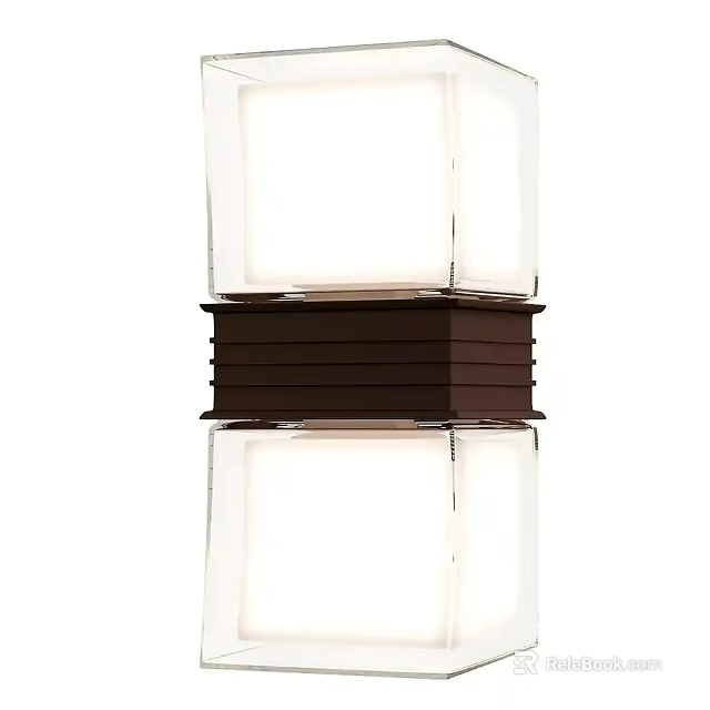 Modern Design Glass Wall Lamp With Brown Metal Accent And Transparent Shade 3d model 