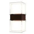 Modern Design Glass Wall Lamp With Brown Metal Accent And Transparent Shade