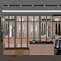 Modern Walk in Closet Interior Design With Glass Door Cabinets Hanging Clothes And Bench