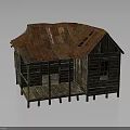 Rustic Wooden Cabin With Weathered Exterior Rusty Red Metal Roof And Porch