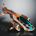 Futuristic Sci Fi Aircraft With Orange White Paint Intricate Patterns And Transparent Green Canopy