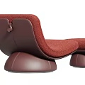 Modern Stylish Red and Brown Lounge Chair With Cushioned Seat and Ottoman