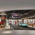 Stylish Restaurant Interior With Red And Light Blue Car Decor Dining Tables And Chairs
