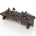 Wooden Long Table With Multiple Various Style Lanterns Arranged On Top