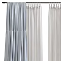 Elegant Light Blue And White Curtains Pleated Design With Double Layer For Home