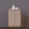 Modern Wooden Tea Table With White Countertop Teapot And Golden Stand