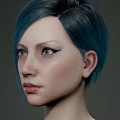 Model With Teal Short Hair Three Angles Front Side Back Head