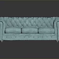 Classic Three Seat Light Blue Tufted Sofa With Rolled Arms And Metal Studs